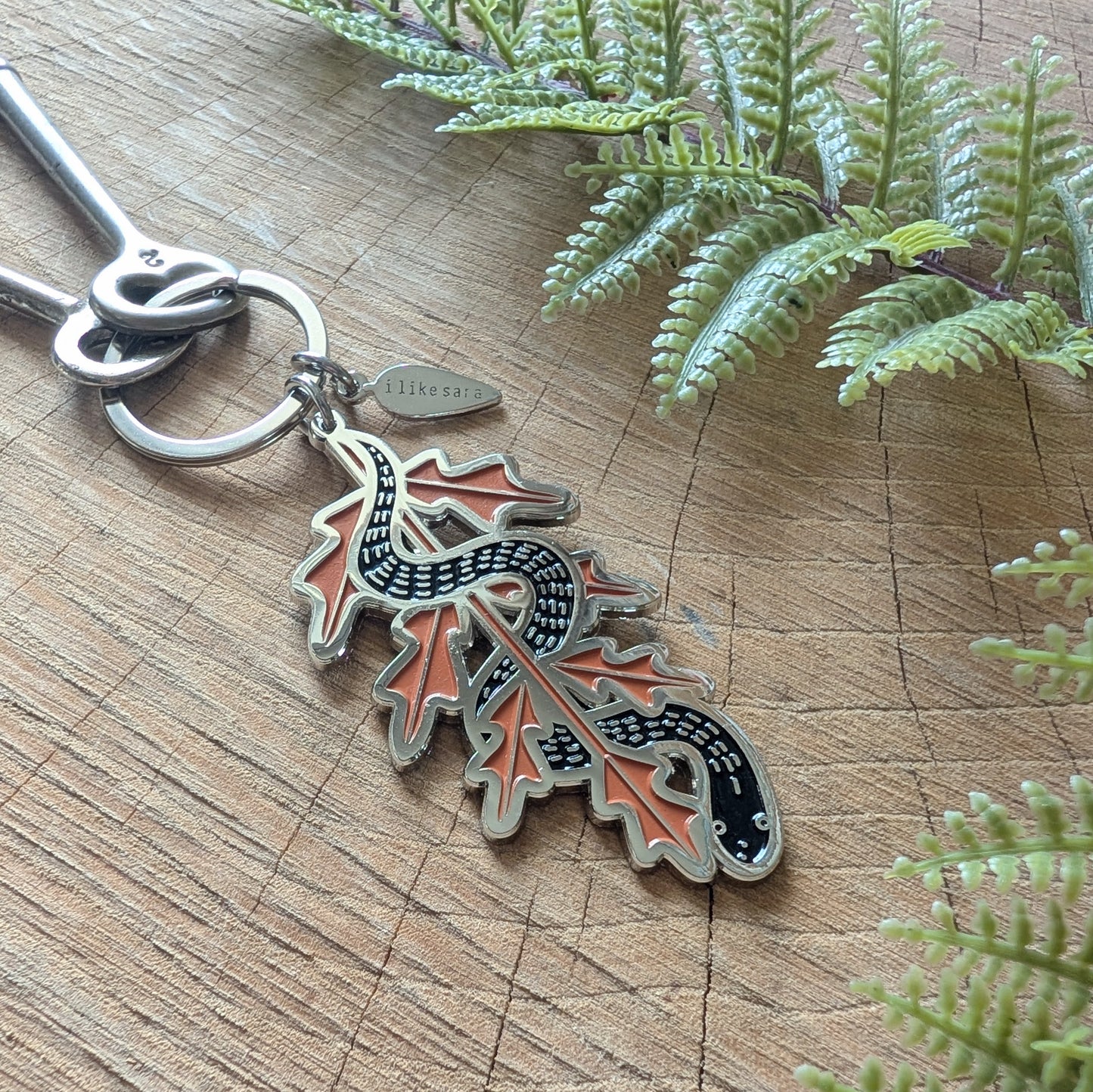metal enamel keychain / purse charm | serpent fern - black snake