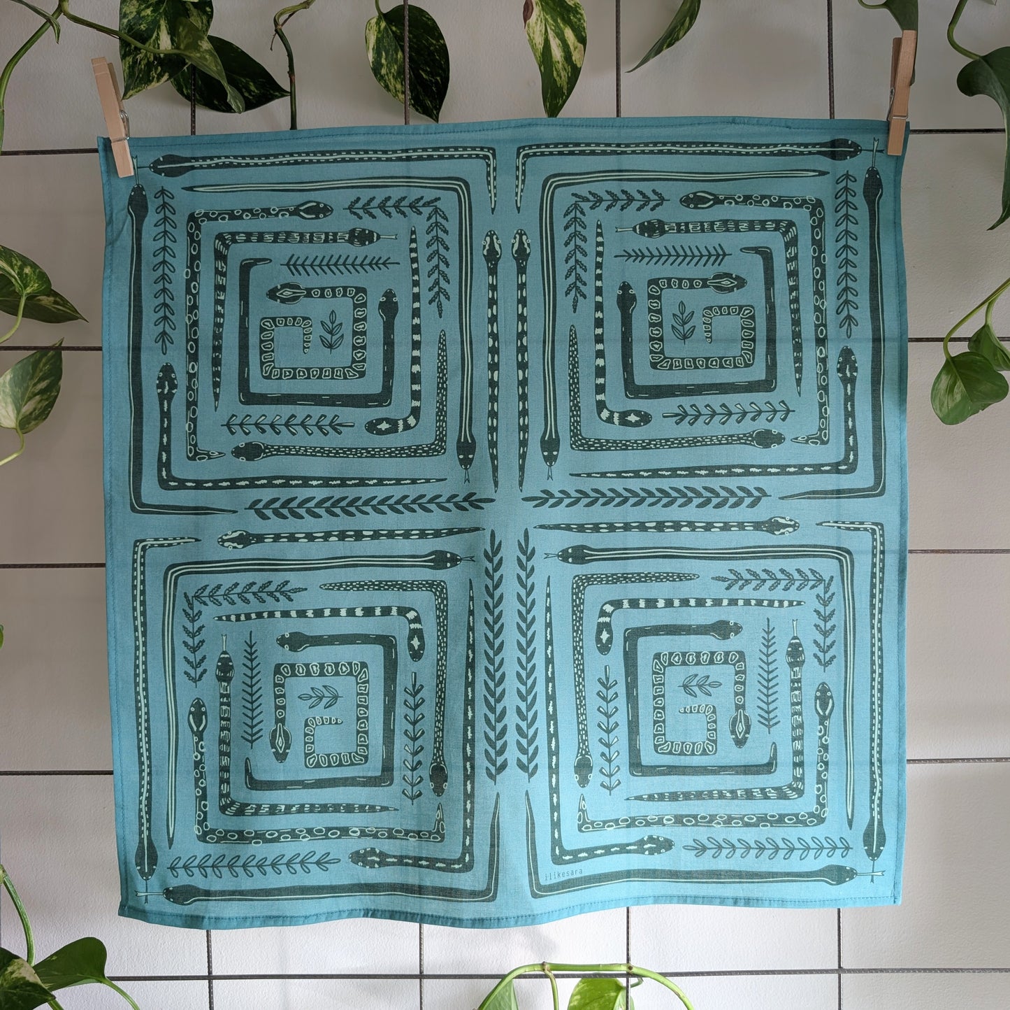 bandana | serpent path - teal turquoise snake botanical scarf