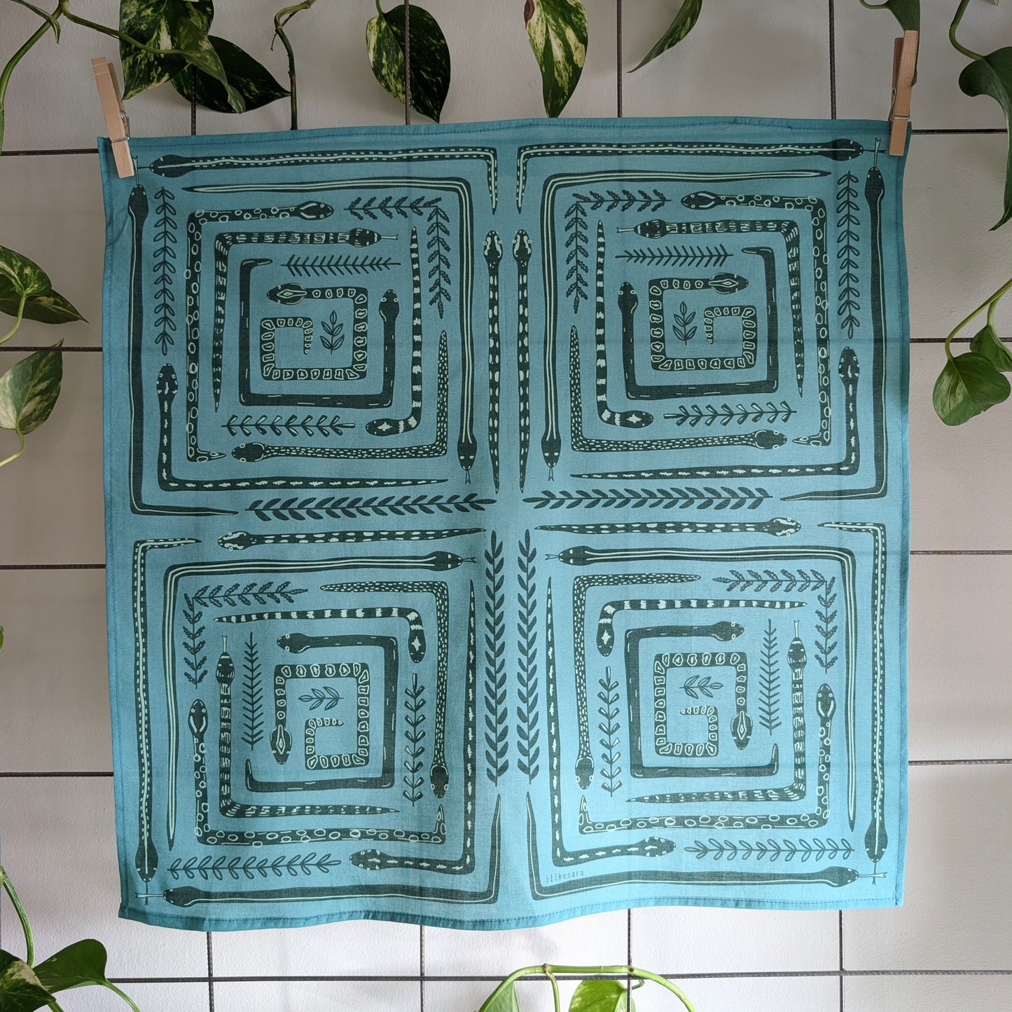 bandana | serpent path - teal turquoise snake botanical scarf