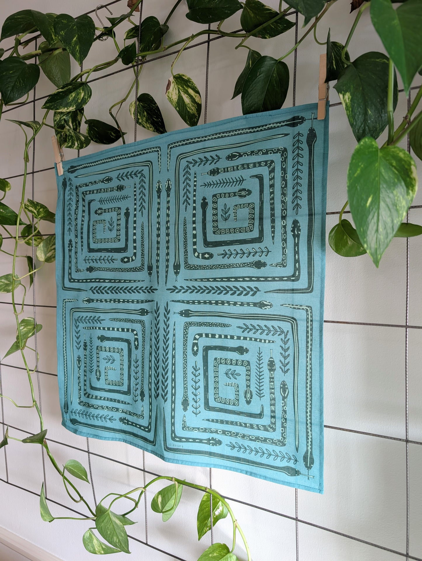 bandana | serpent path - teal turquoise snake botanical scarf