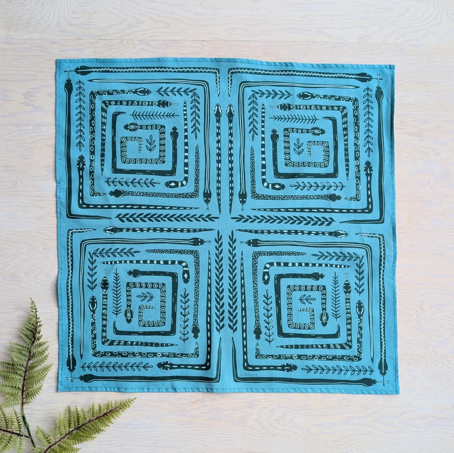 bandana | serpent path - teal turquoise snake botanical scarf