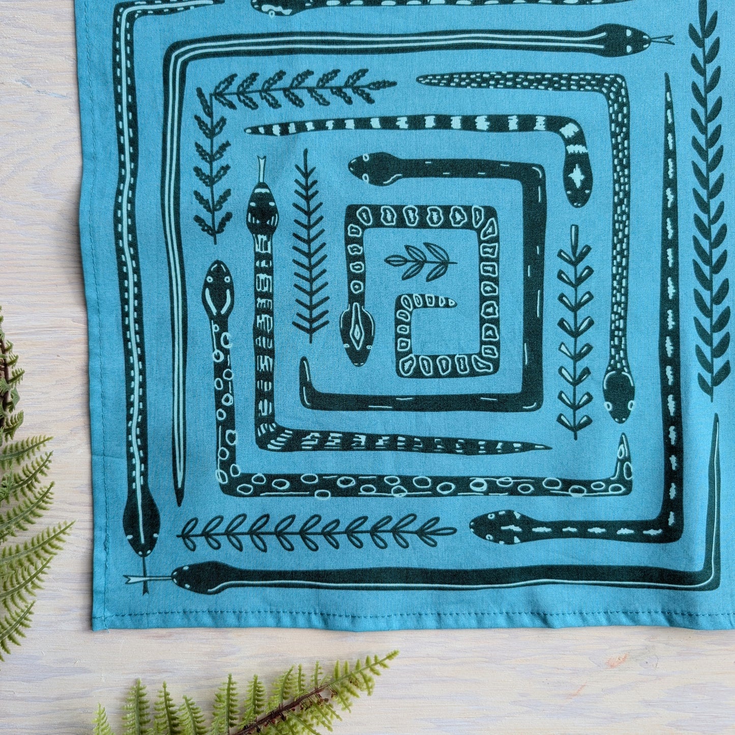 bandana | serpent path - teal turquoise snake botanical scarf