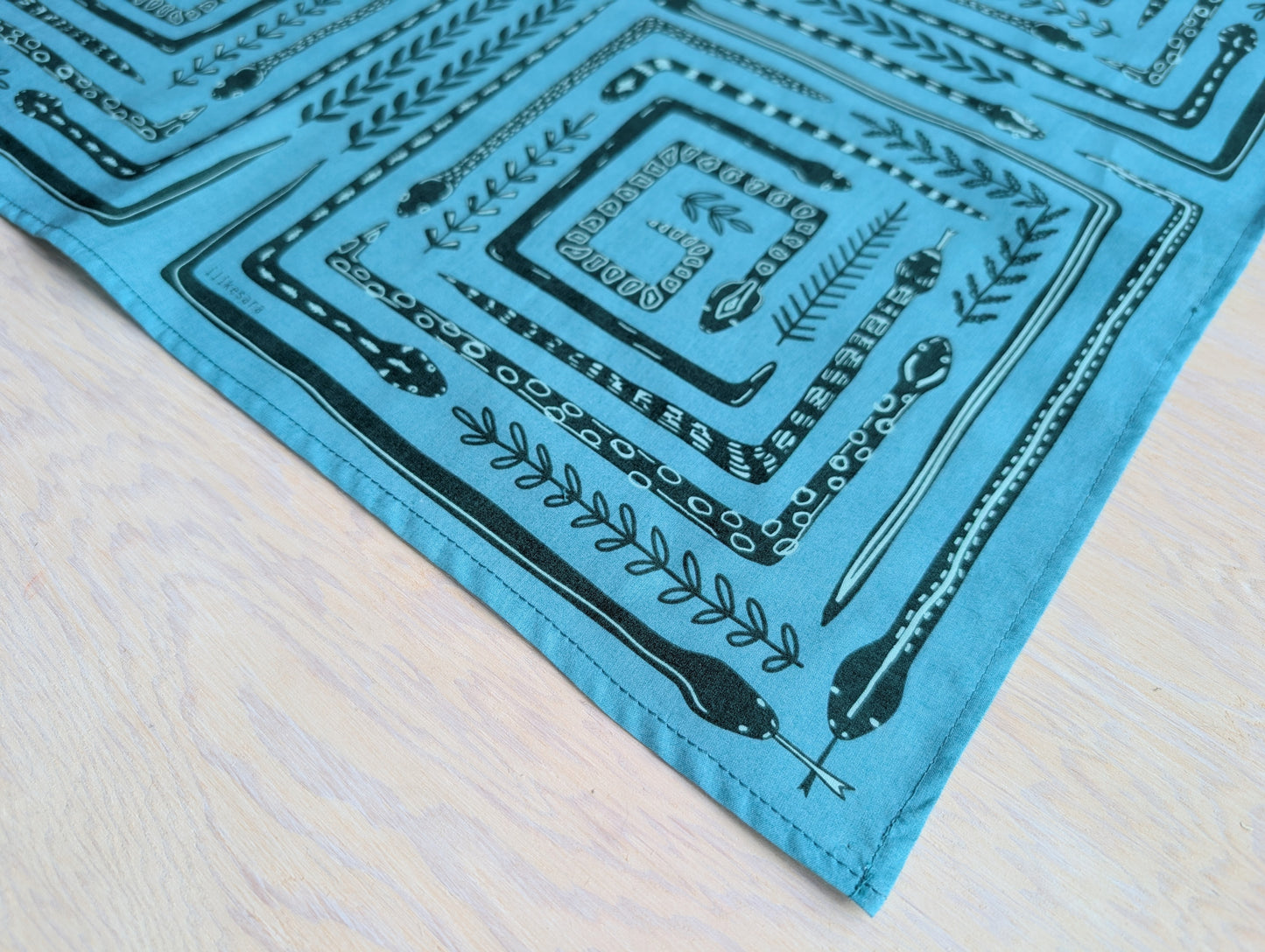 bandana | serpent path - teal turquoise snake botanical scarf
