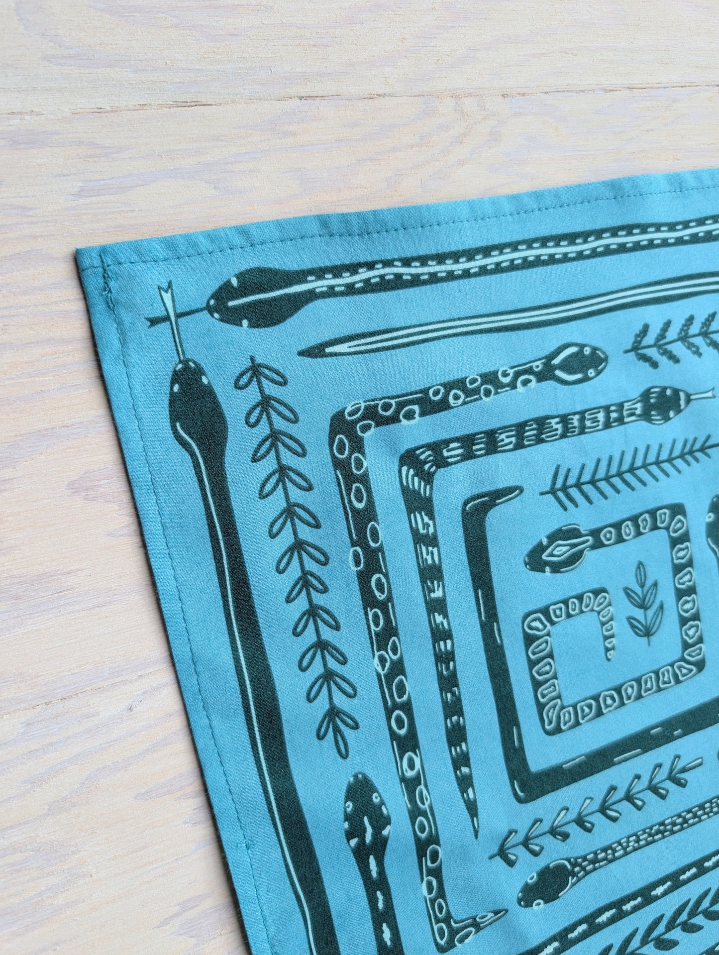 bandana | serpent path - teal turquoise snake botanical scarf