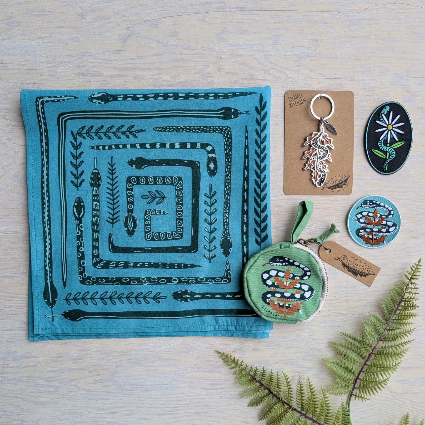 bandana | serpent path - teal turquoise snake botanical scarf