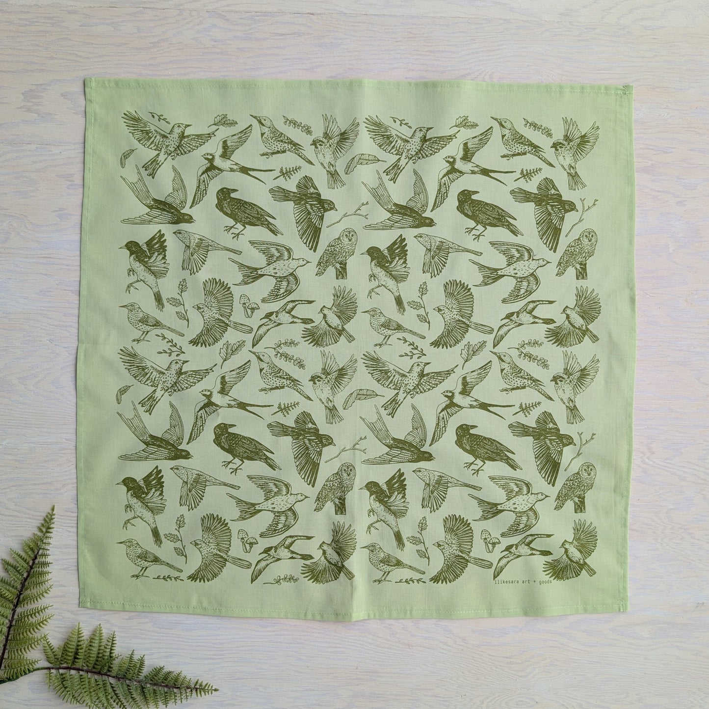 bandana | birds - green screenprinted birder scarf neckerchief