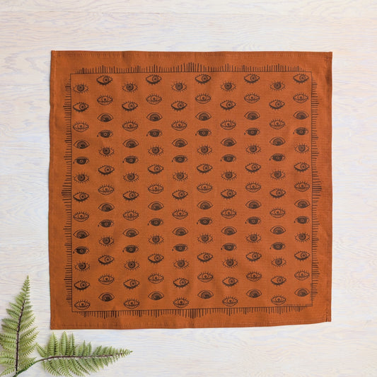 bandana | eyeball - orange & brown folky blockprint eye scarf neckerchief