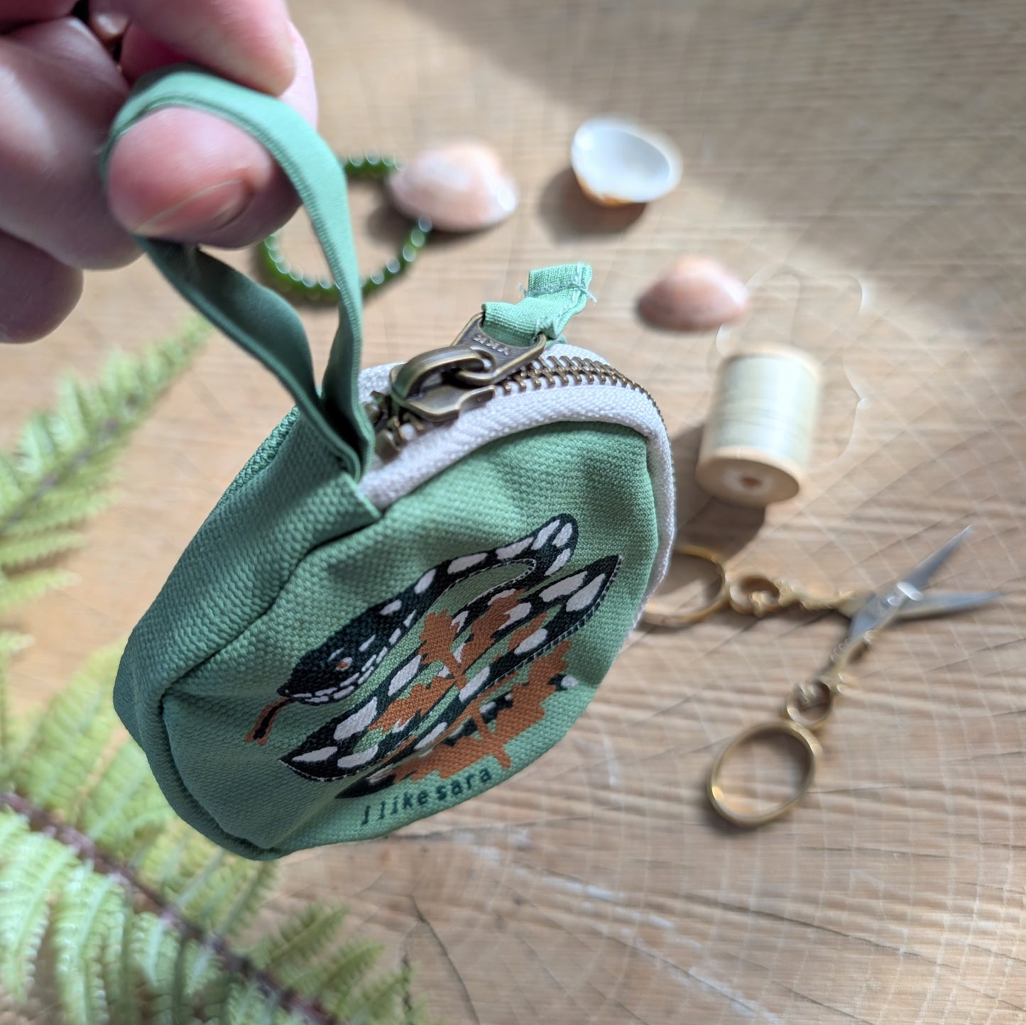 coin pouch | serpent - sagey turquoise zipper bag with waterproof lining