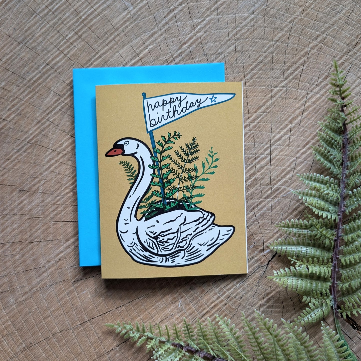 greeting card | happy birthday swan planter - bird houseplant