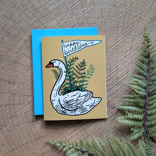 greeting card | happy birthday swan planter - bird houseplant