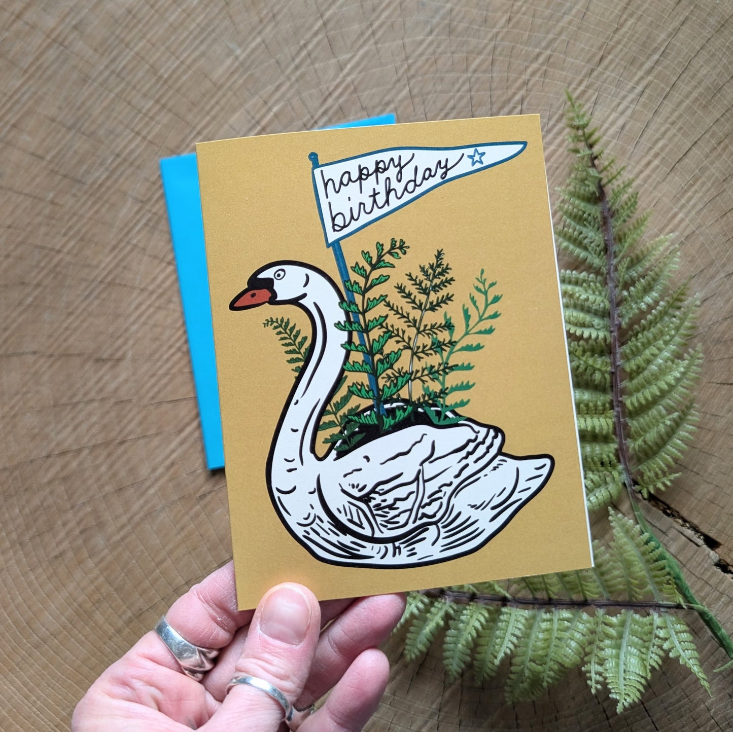 greeting card | happy birthday swan planter - bird houseplant