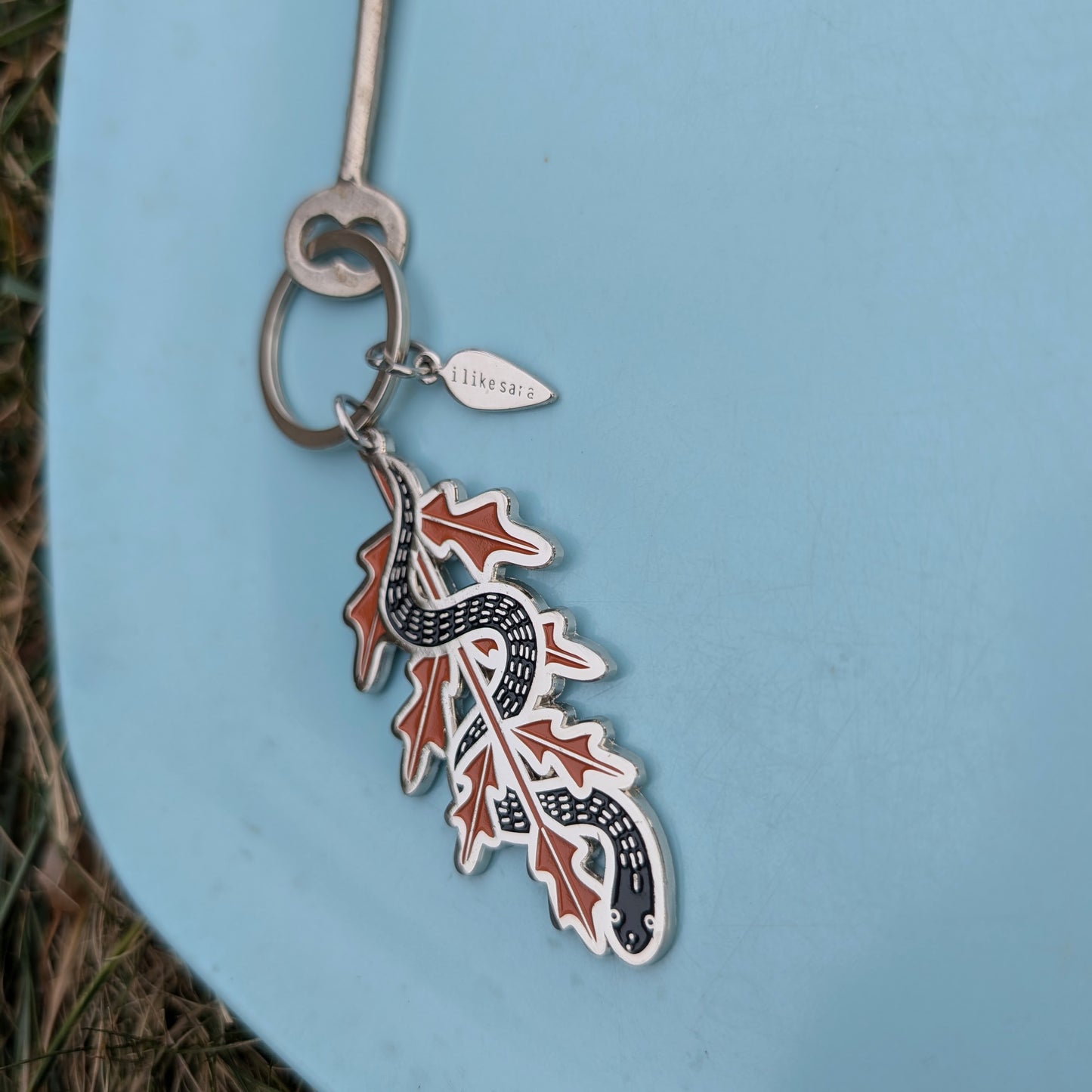 metal enamel keychain / purse charm | serpent fern - black snake
