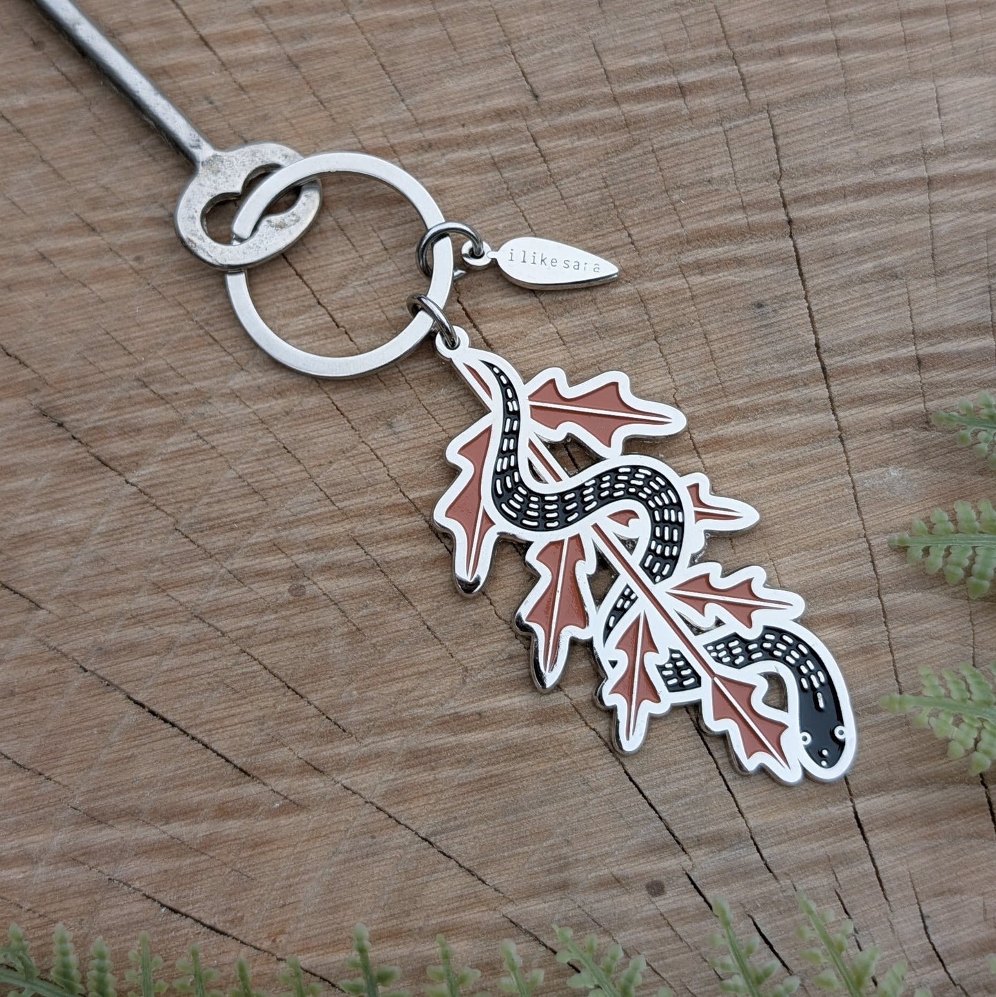 metal enamel keychain / purse charm | serpent fern - black snake