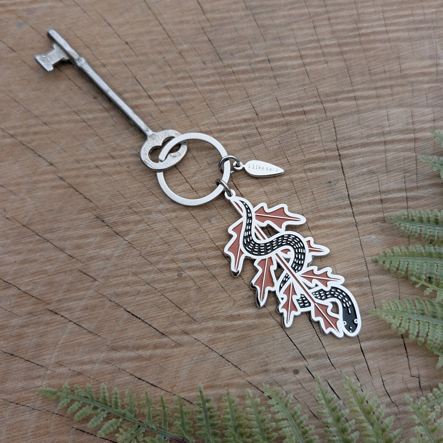 metal enamel keychain / purse charm | serpent fern - black snake