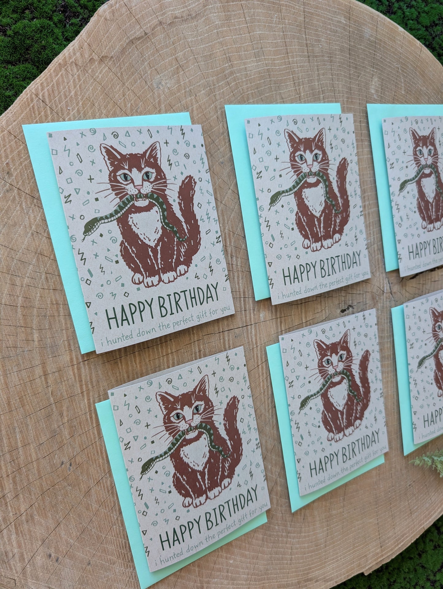 greeting card | happy birthday cat caught snake gift
