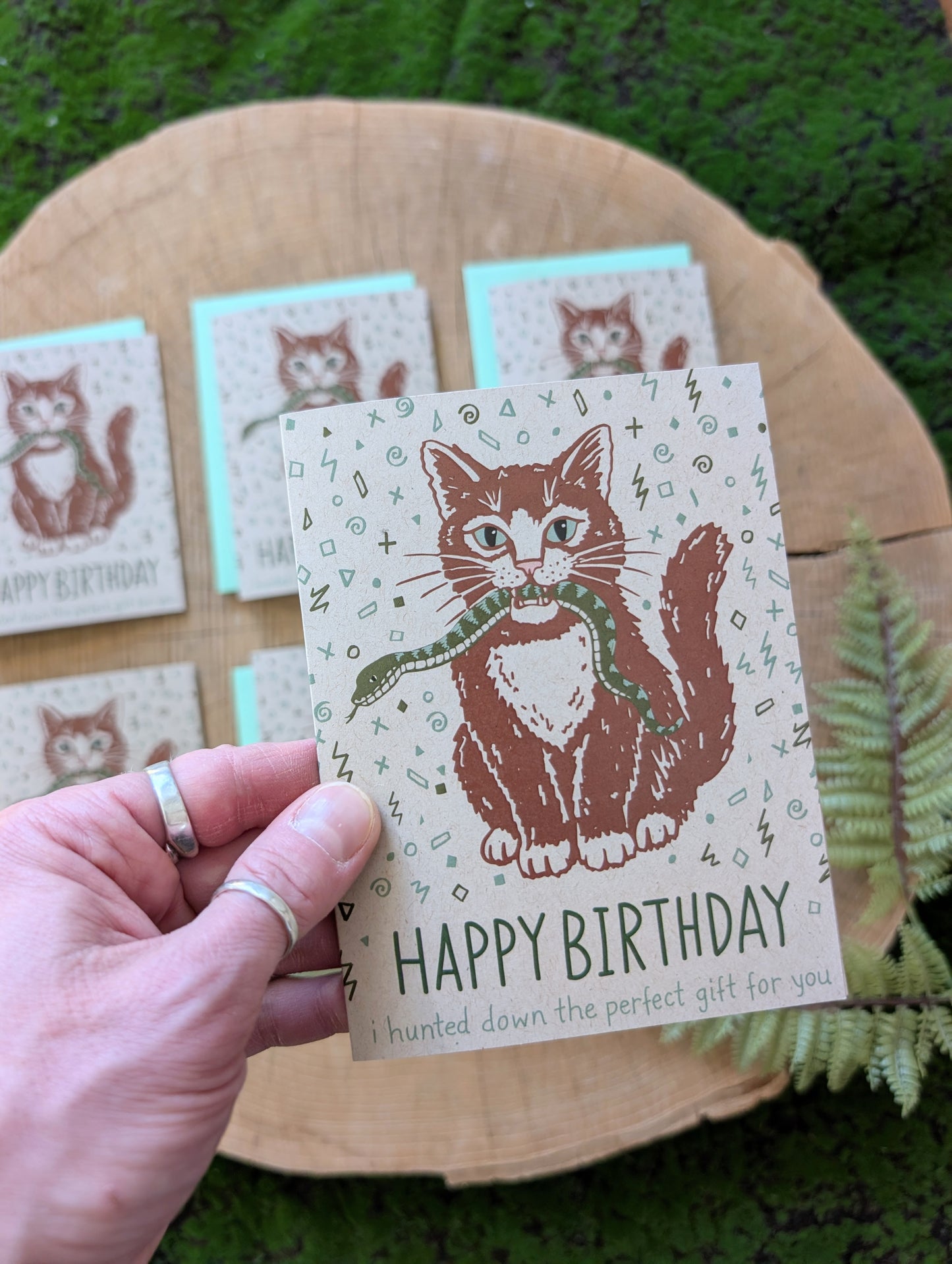 greeting card | happy birthday cat caught snake gift