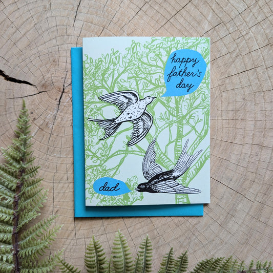 greeting card | bird happy father's day card - birds & trees with teal envelope