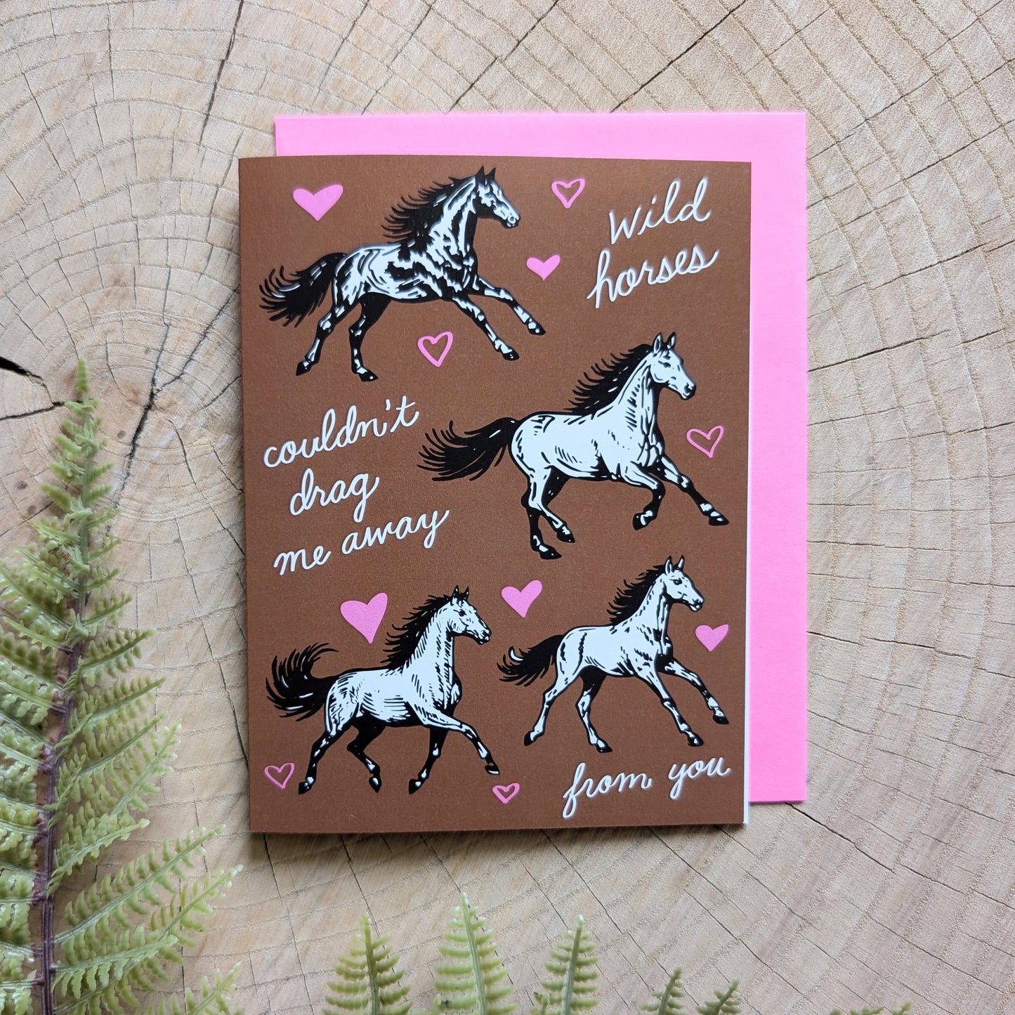 greeting card | wild horses love card - romantic valentine with hot pink envelope