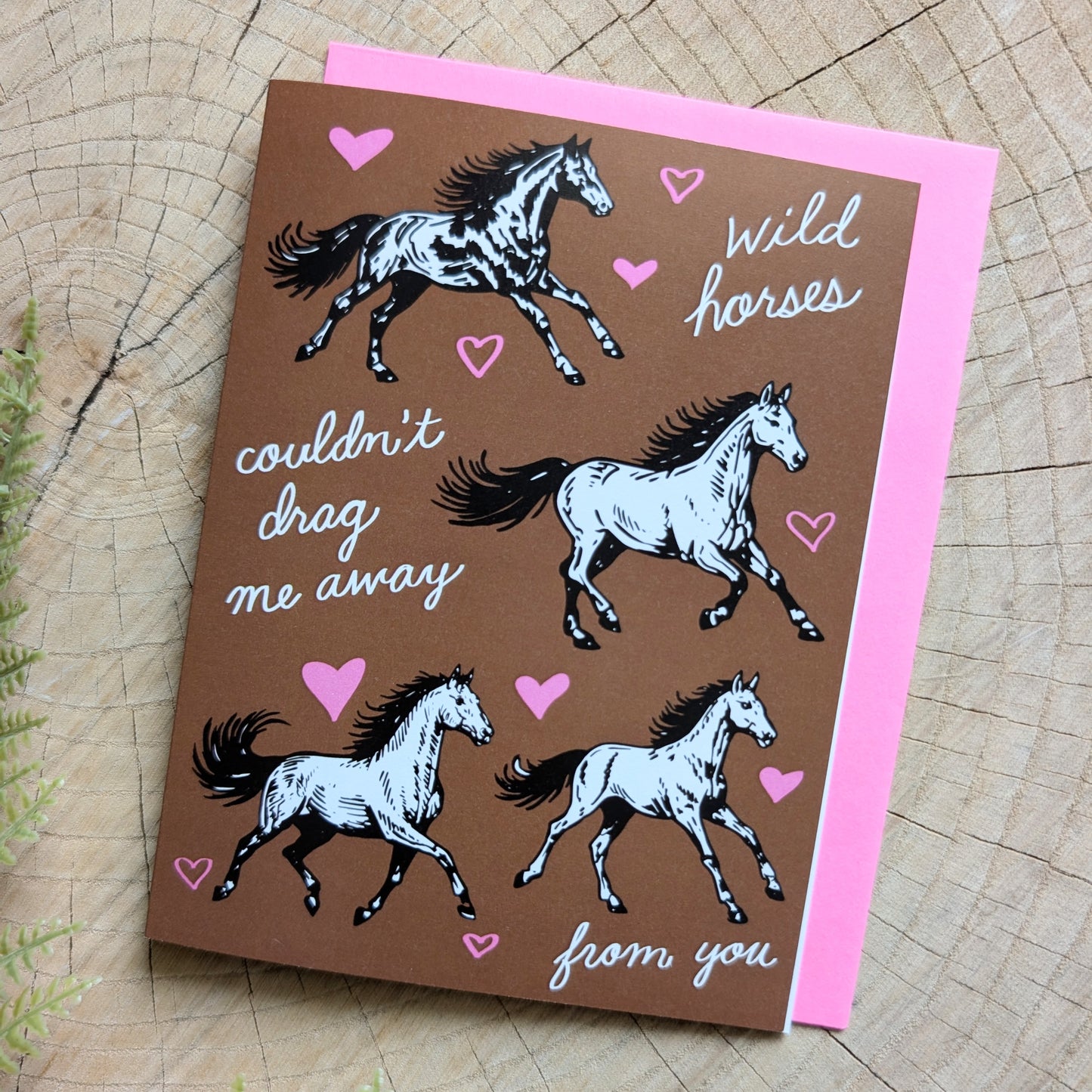greeting card | wild horses love card - romantic valentine with hot pink envelope