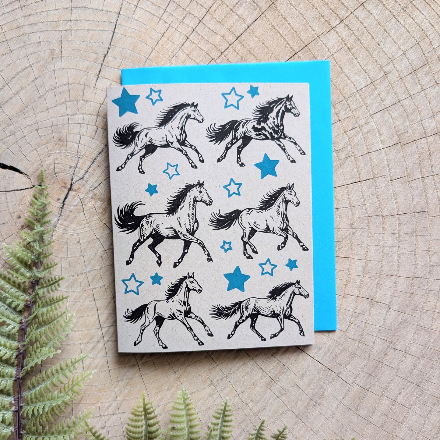 greeting card | star horses anytime card - just because, encouragement with teal envelope
