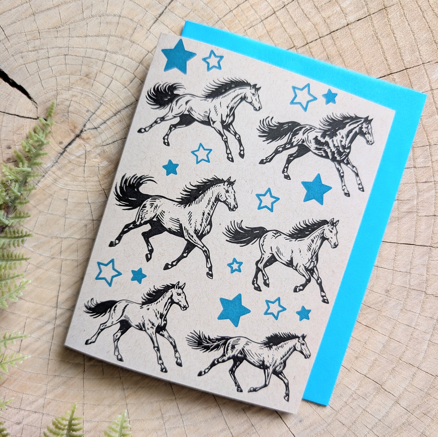 greeting card | star horses anytime card - just because, encouragement with teal envelope