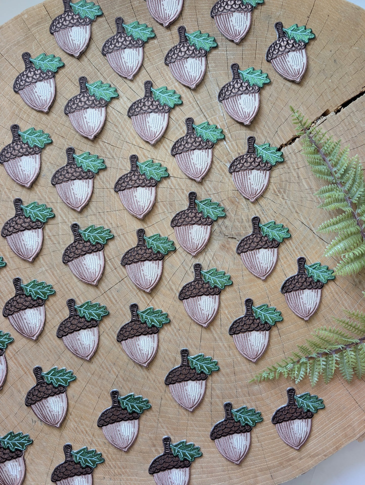 iron-on patch | oak acorn with leaf - embroidered applique, woodland nature