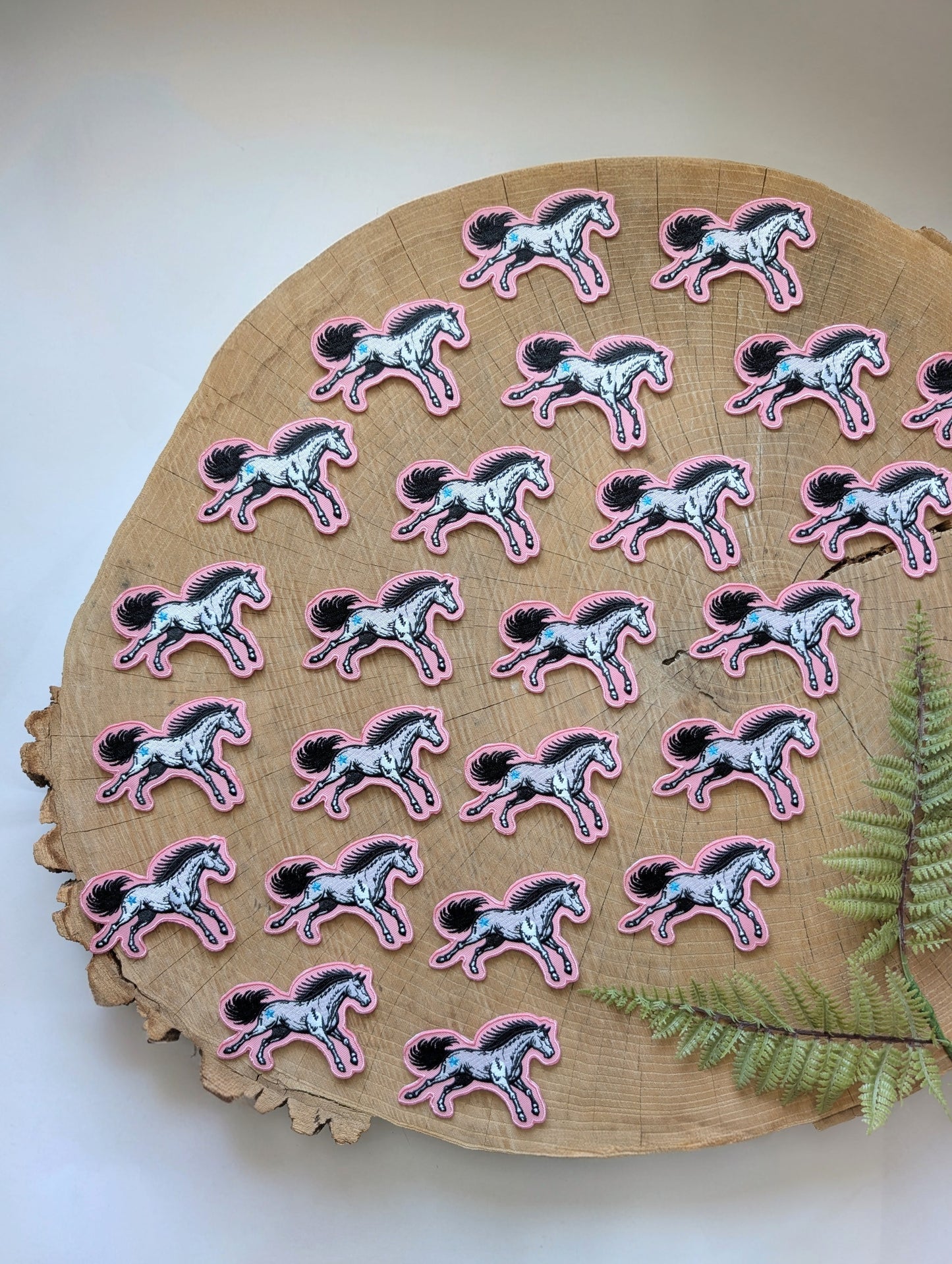 iron-on patch | pink star horse - embroidered Western pony applique