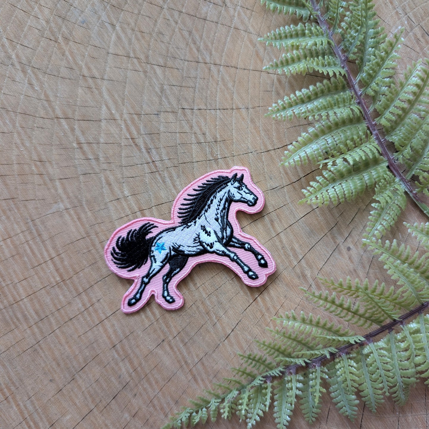 iron-on patch | pink star horse - embroidered Western pony applique