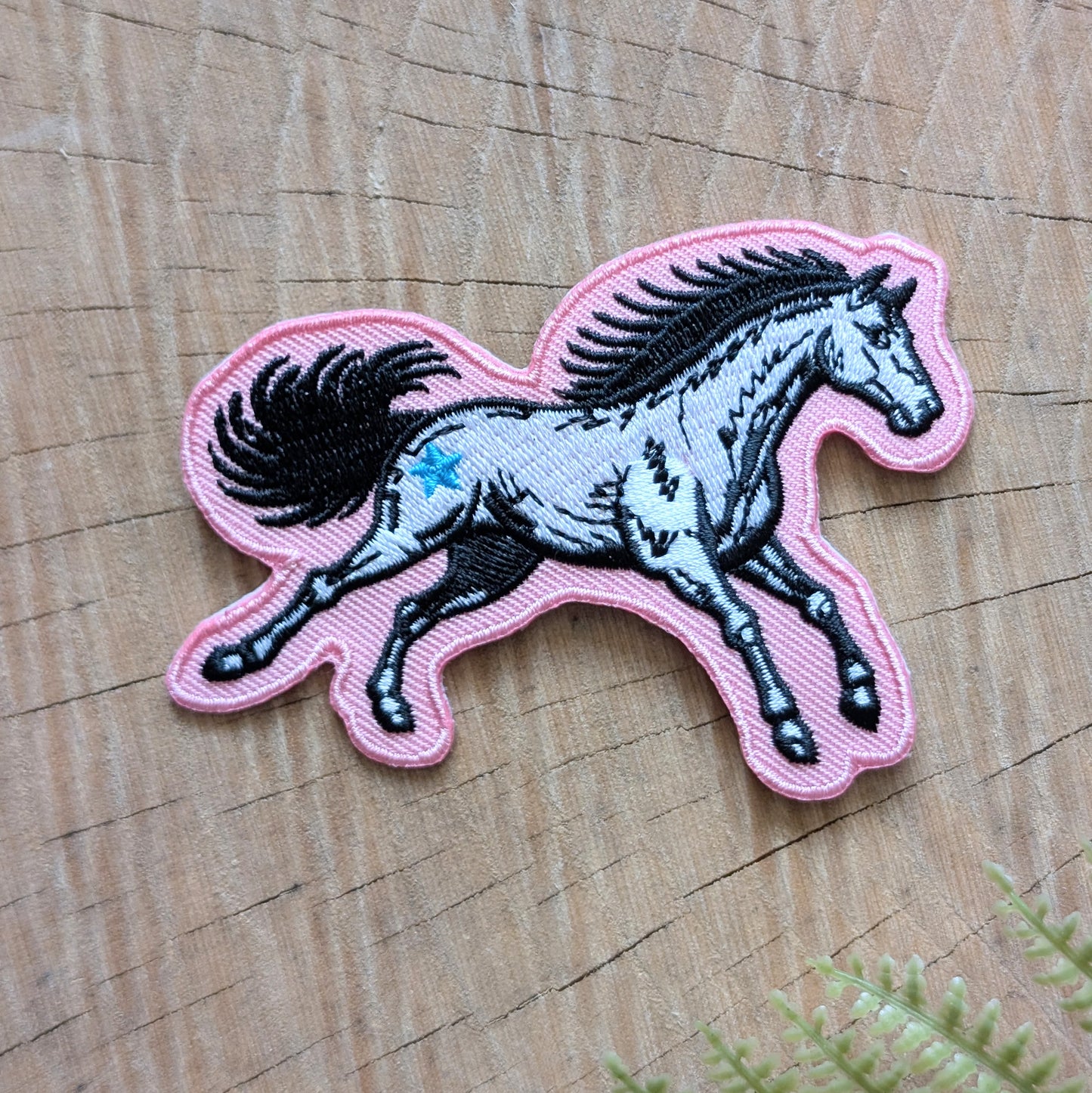 iron-on patch | pink star horse - embroidered Western pony applique