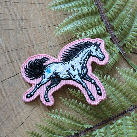 iron-on patch | pink star horse - embroidered Western pony applique