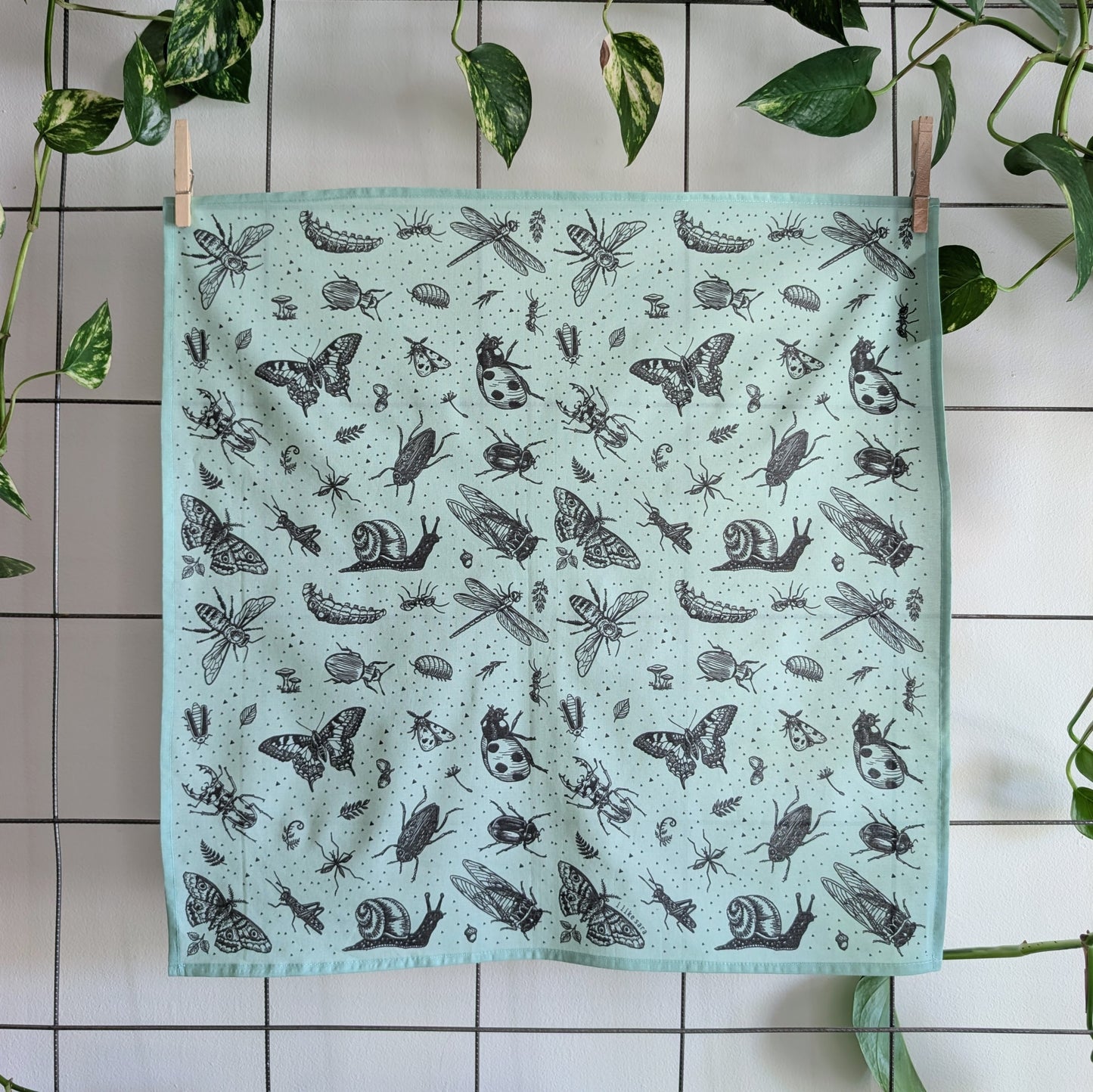 bandana | insecta - bug & woodland insect scarf in seafoam cotton