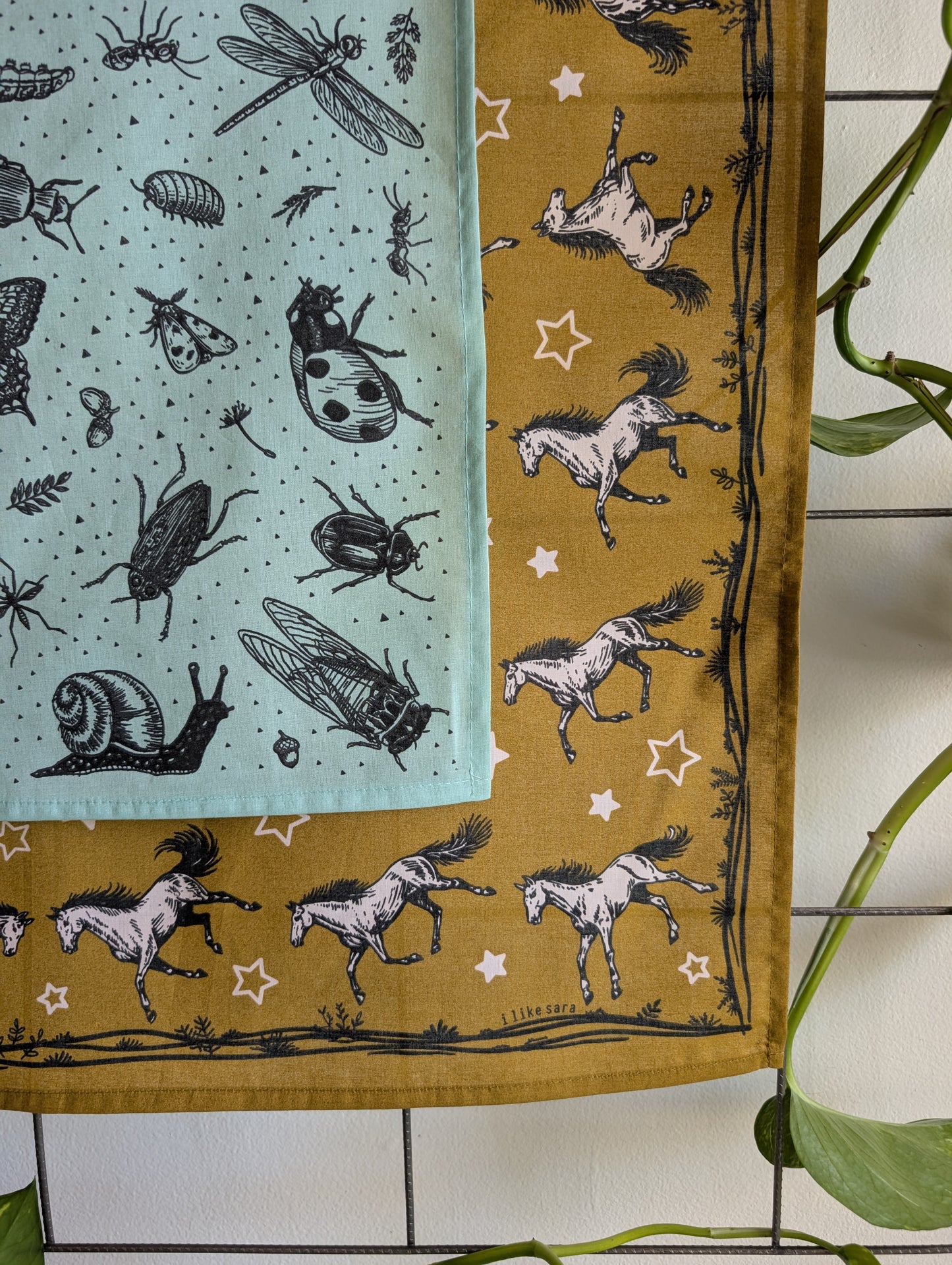 bandana | wild horses - dark goldenrod & pale pink cotton scarf
