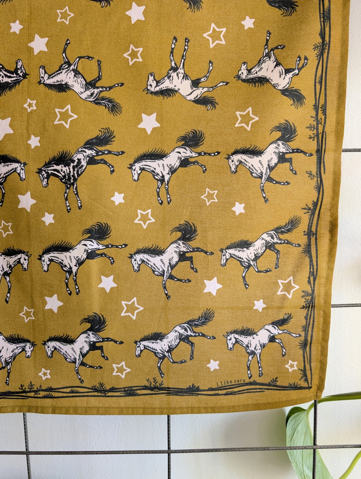 bandana | wild horses - dark goldenrod & pale pink cotton scarf