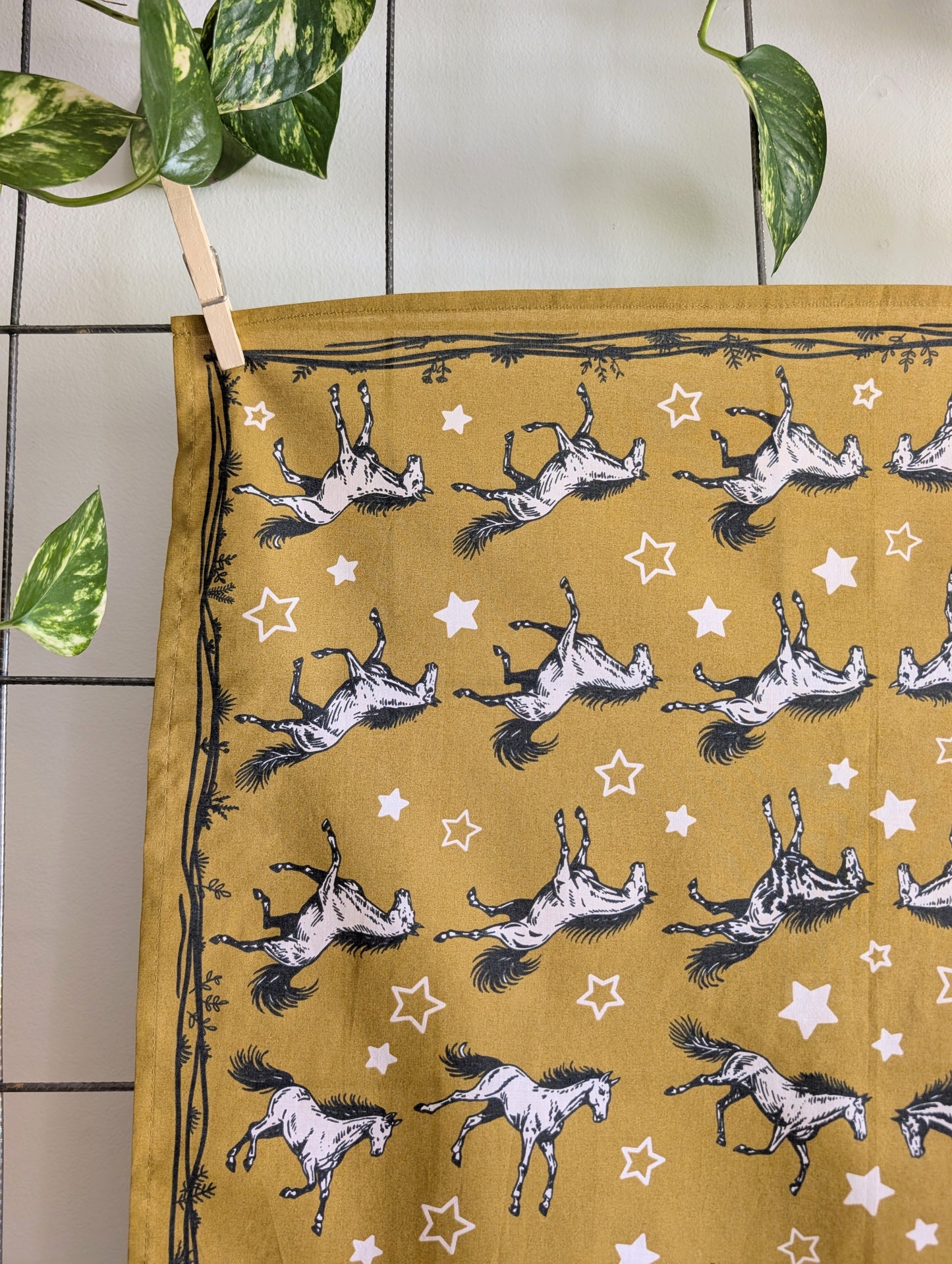 bandana | wild horses - dark goldenrod & pale pink cotton scarf