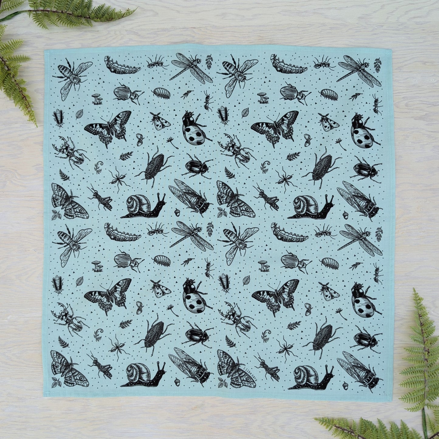bandana | insecta - bug & woodland insect scarf in seafoam cotton