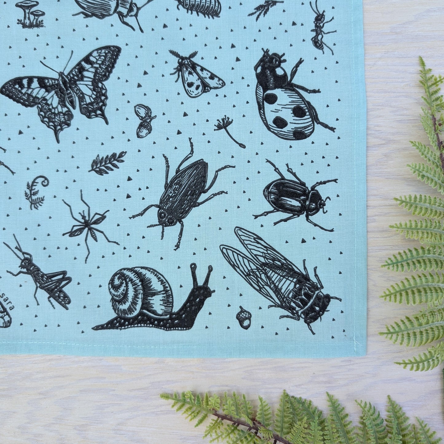 bandana | insecta - bug & woodland insect scarf in seafoam cotton