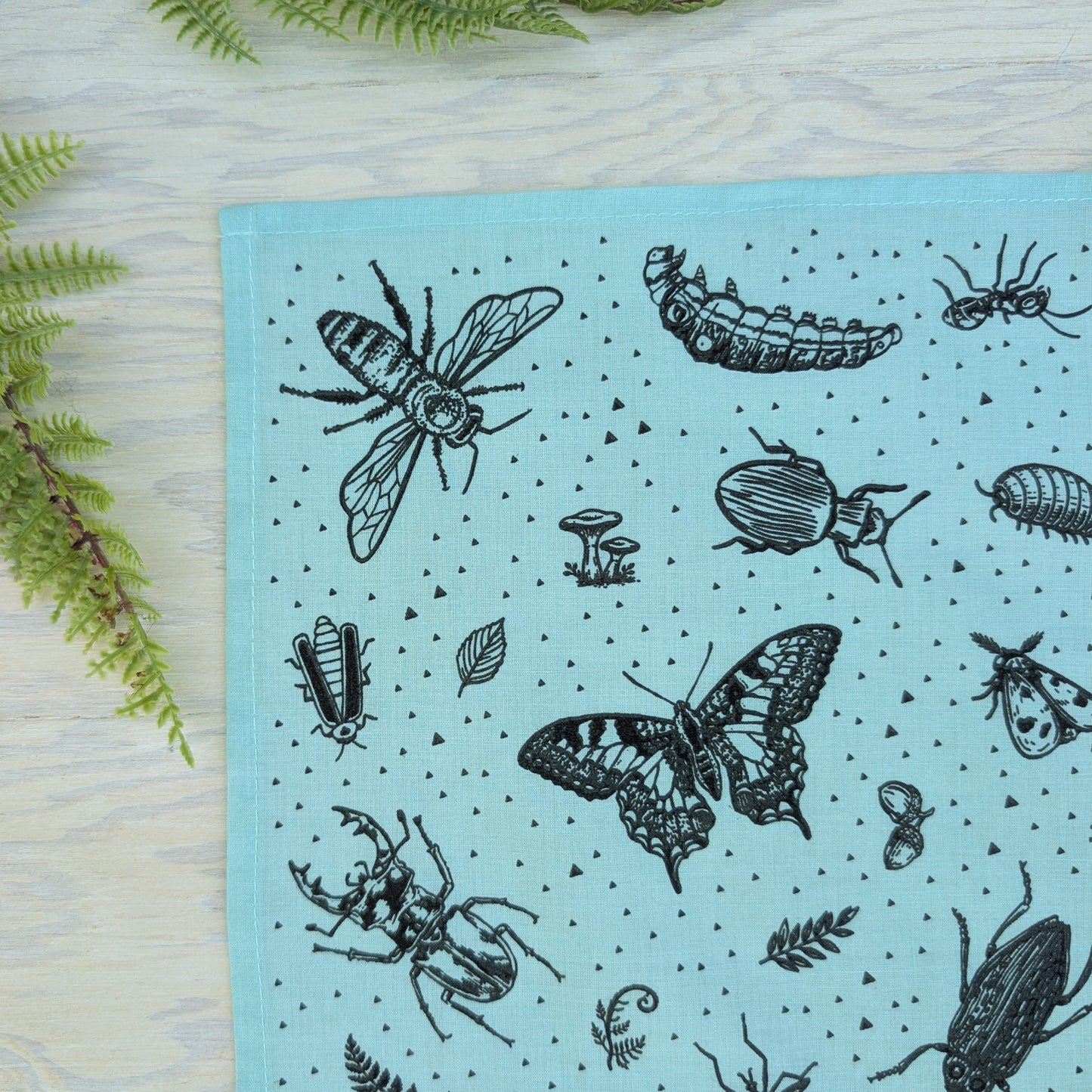 bandana | insecta - bug & woodland insect scarf in seafoam cotton