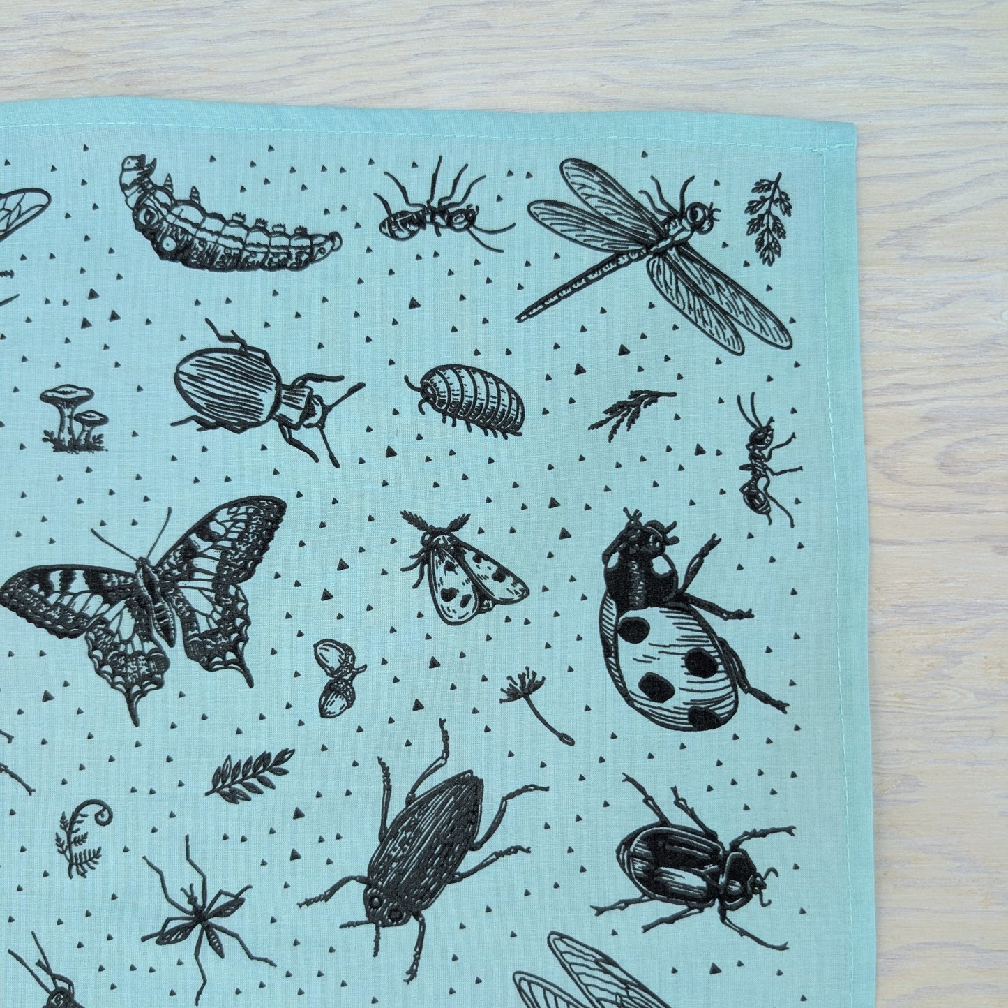 bandana | insecta - bug & woodland insect scarf in seafoam cotton
