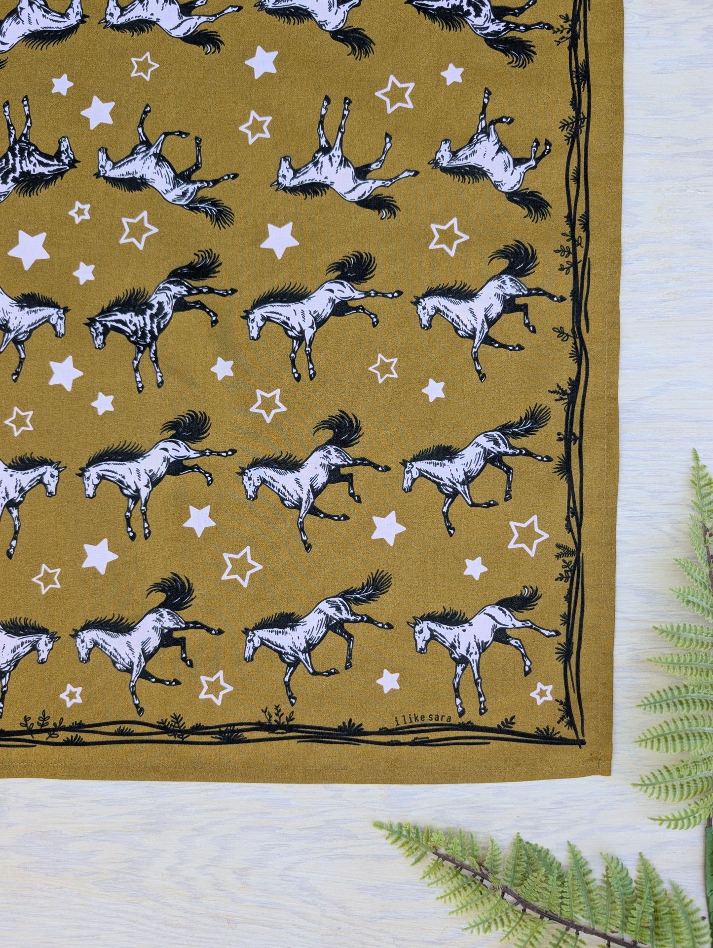bandana | wild horses - dark goldenrod & pale pink cotton scarf