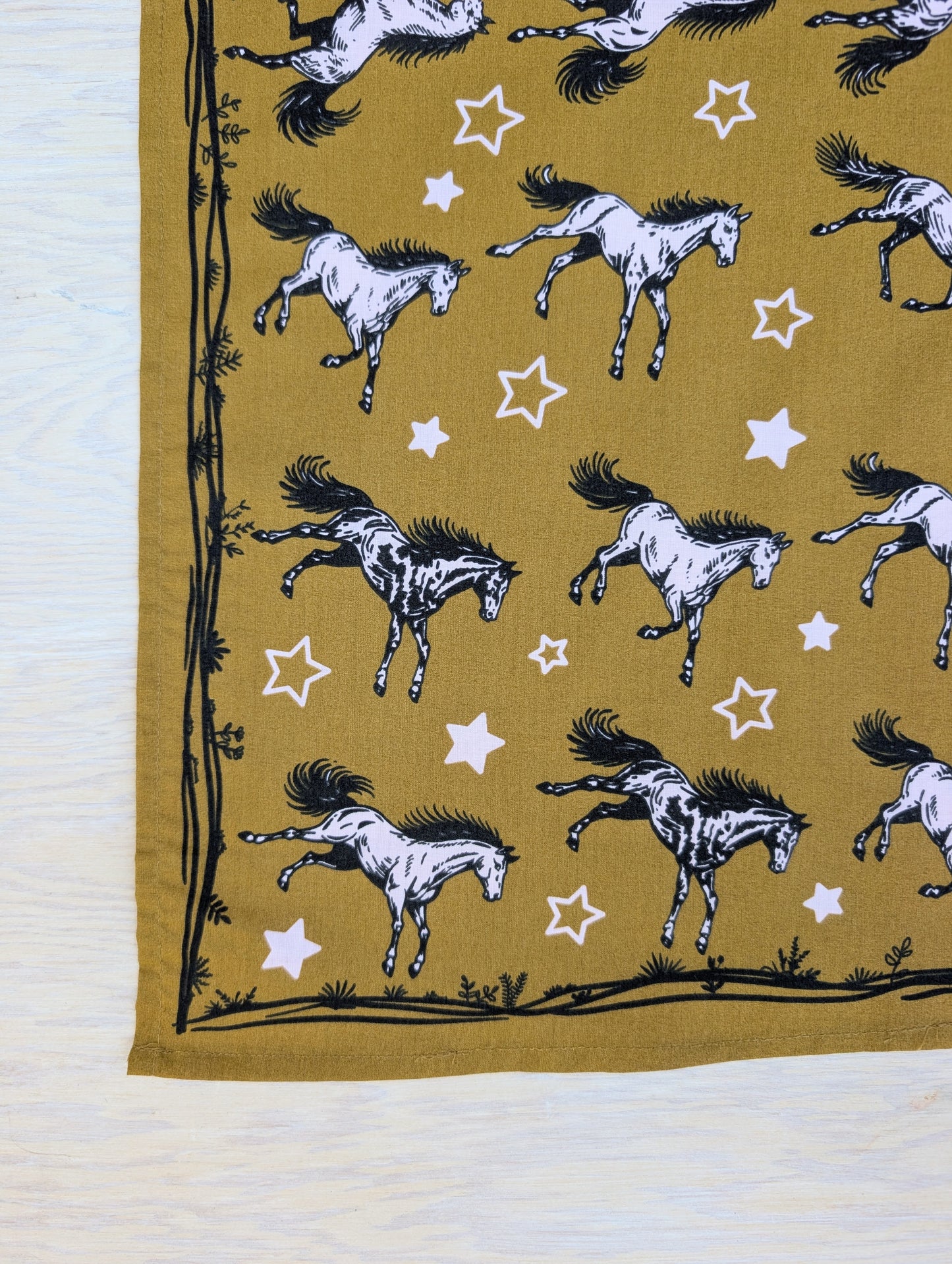 bandana | wild horses - dark goldenrod & pale pink cotton scarf