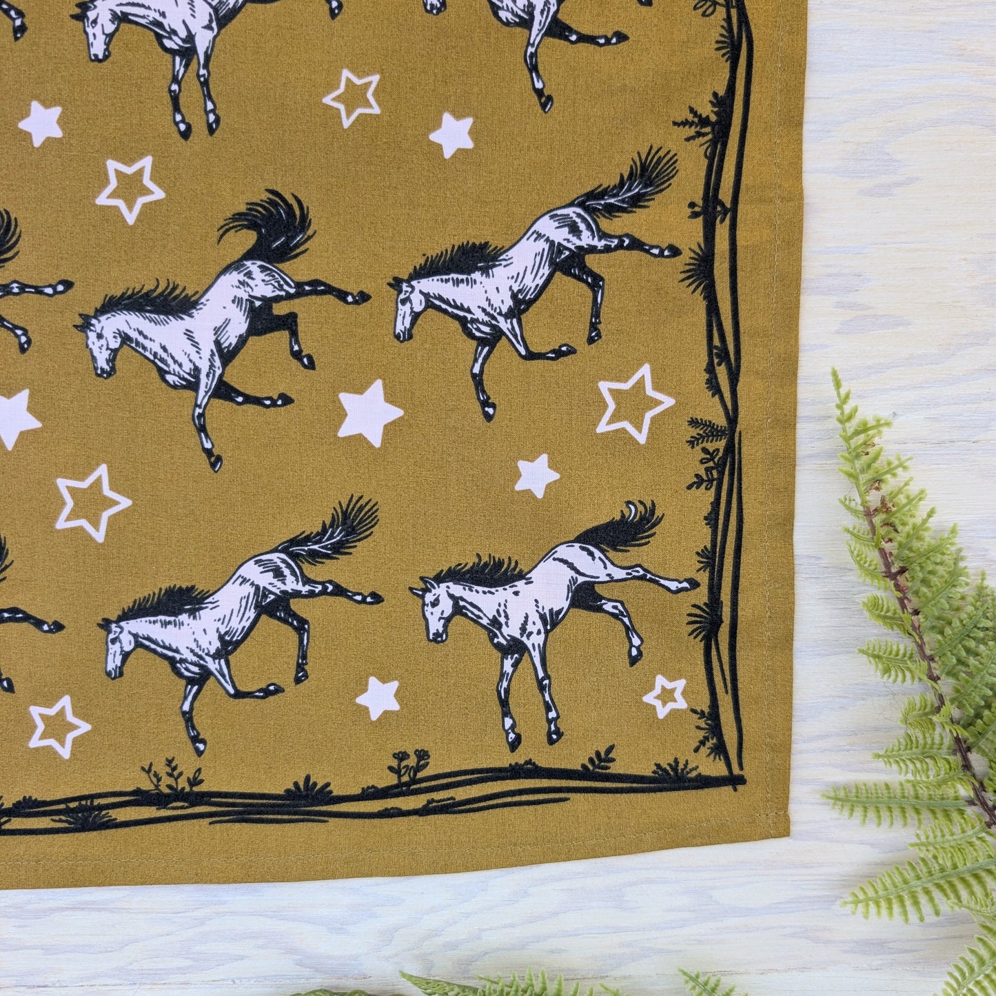 bandana | wild horses - dark goldenrod & pale pink cotton scarf