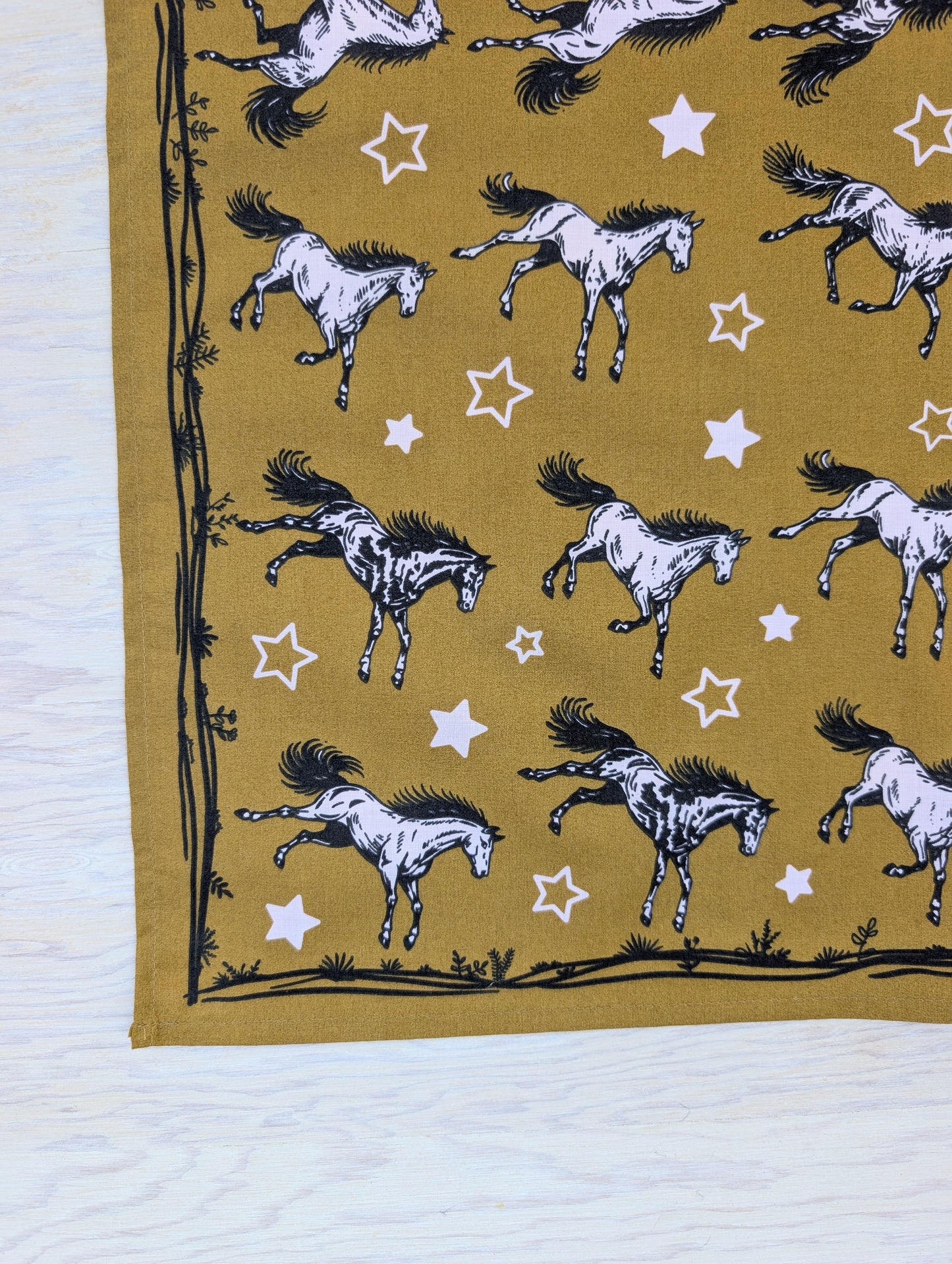bandana | wild horses - dark goldenrod & pale pink cotton scarf