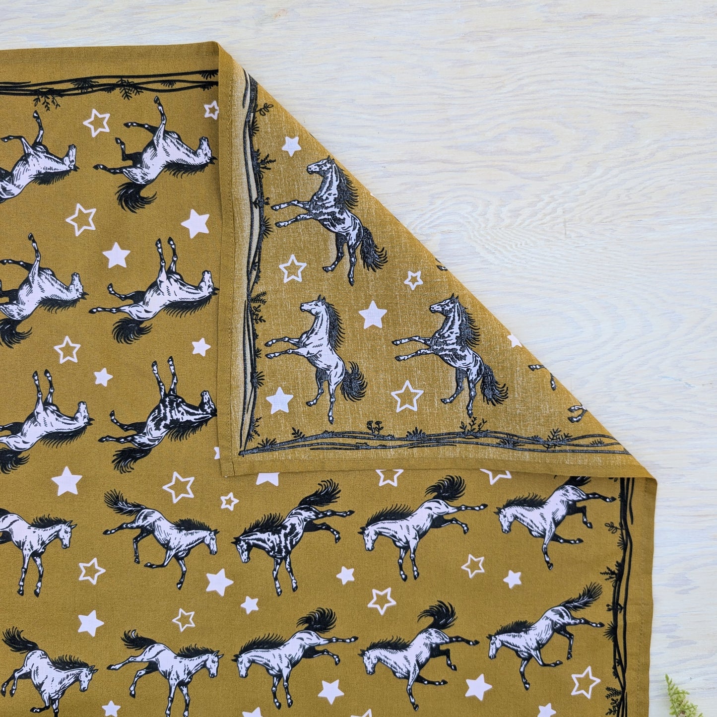 bandana | wild horses - dark goldenrod & pale pink cotton scarf