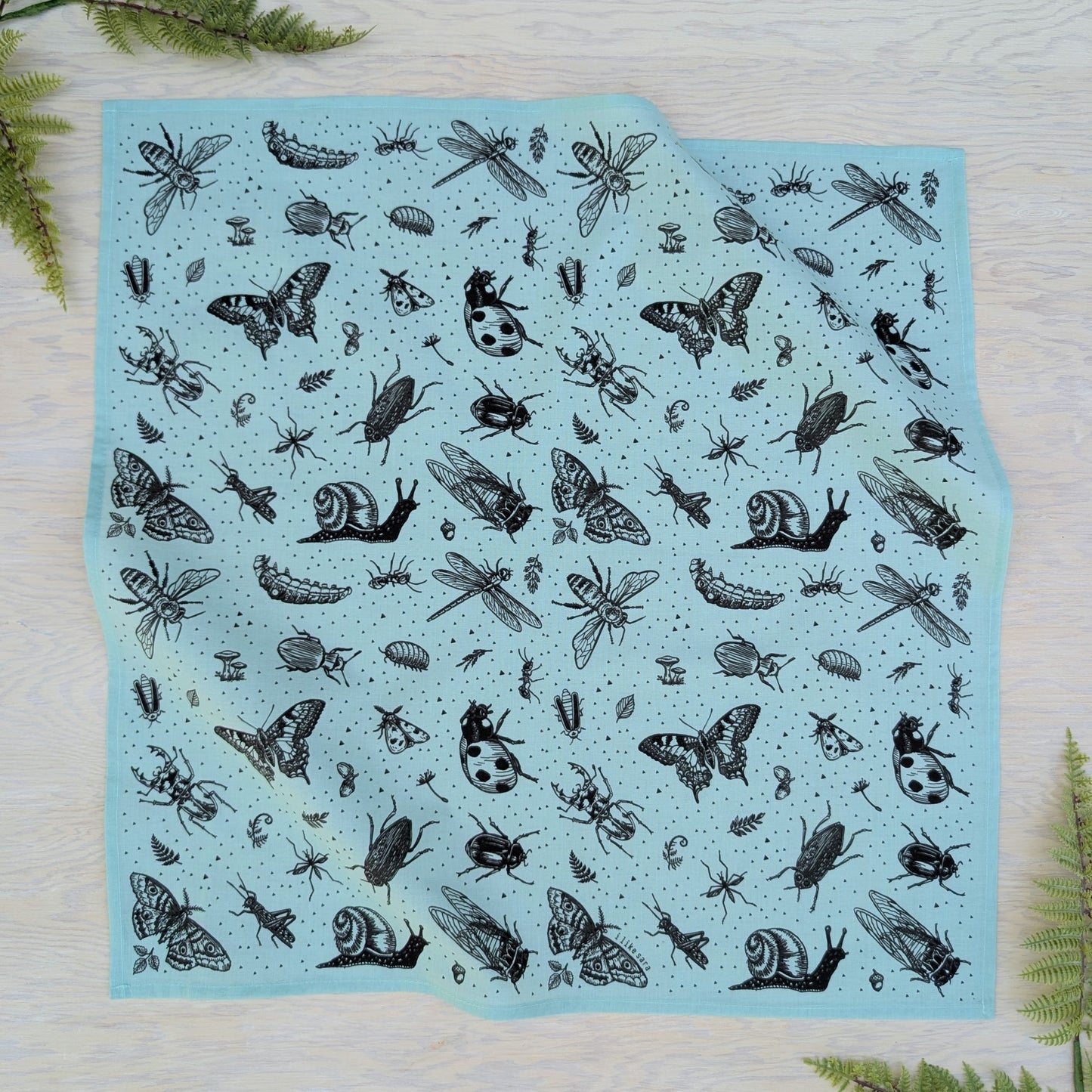 bandana | insecta - bug & woodland insect scarf in seafoam cotton