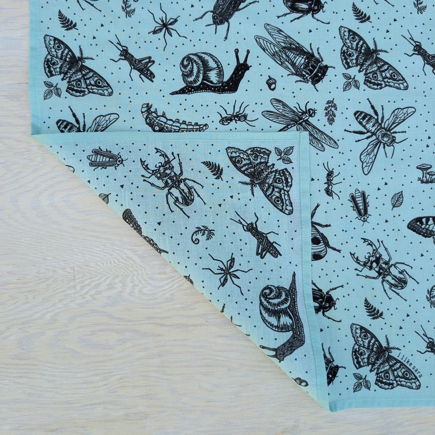 bandana | insecta - bug & woodland insect scarf in seafoam cotton