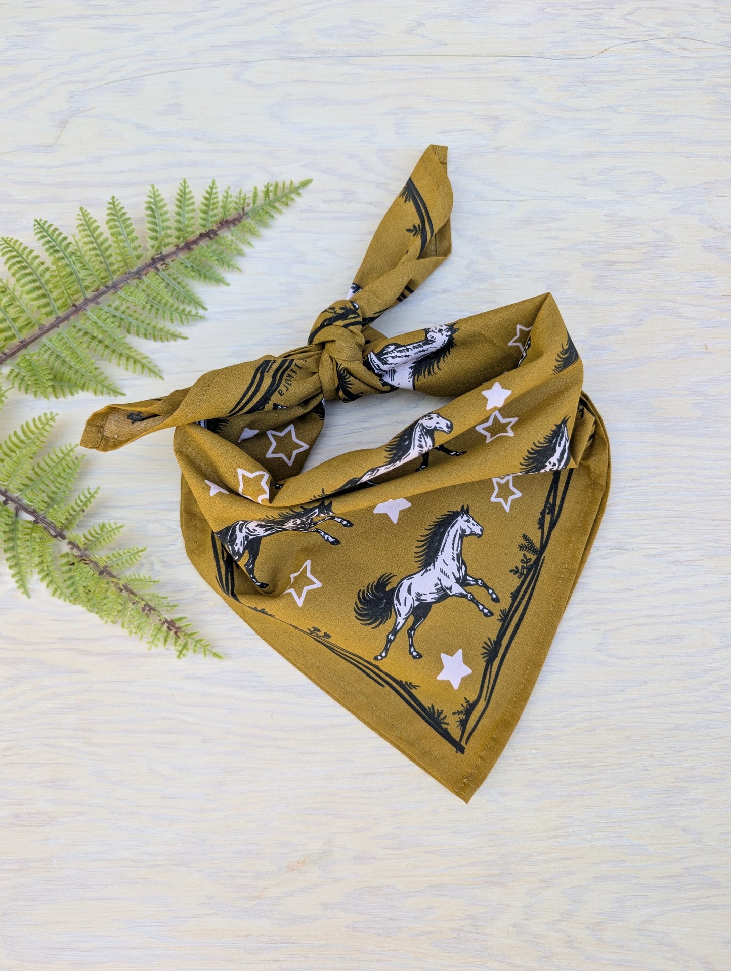 bandana | wild horses - dark goldenrod & pale pink cotton scarf