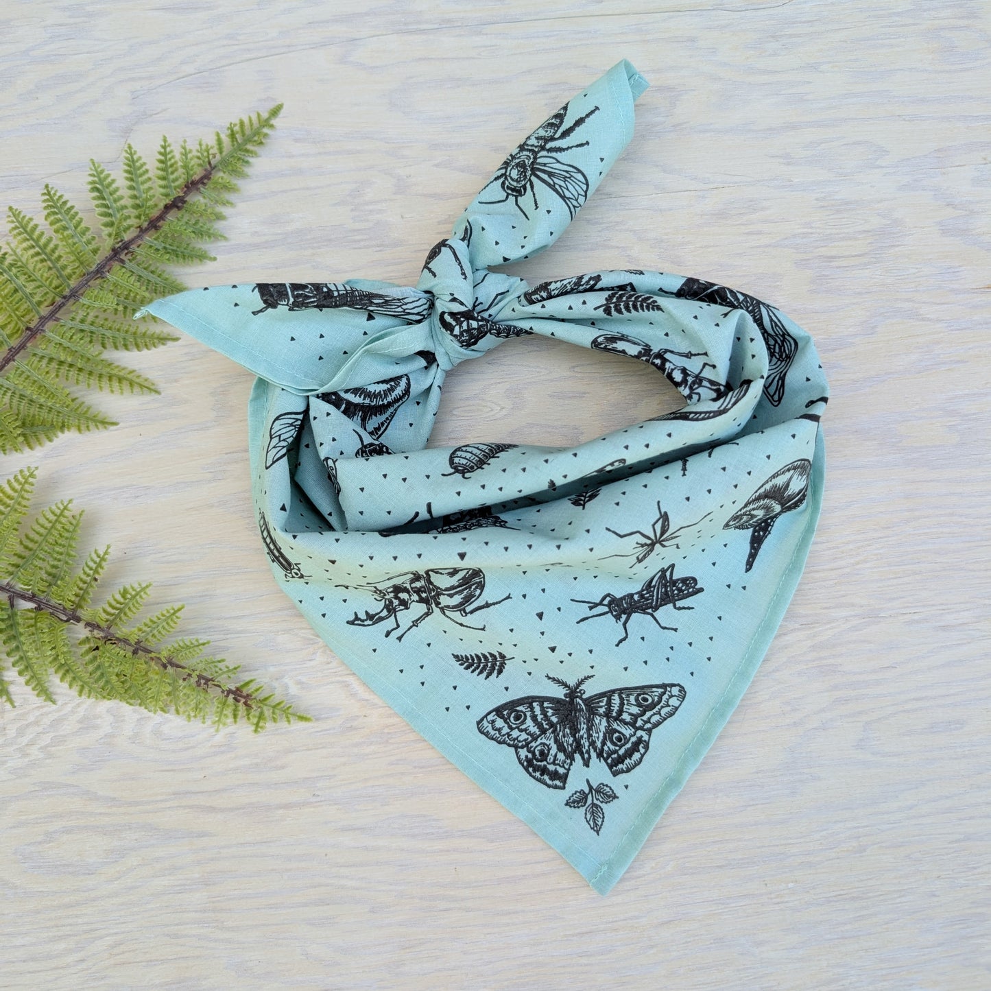 bandana | insecta - bug & woodland insect scarf in seafoam cotton