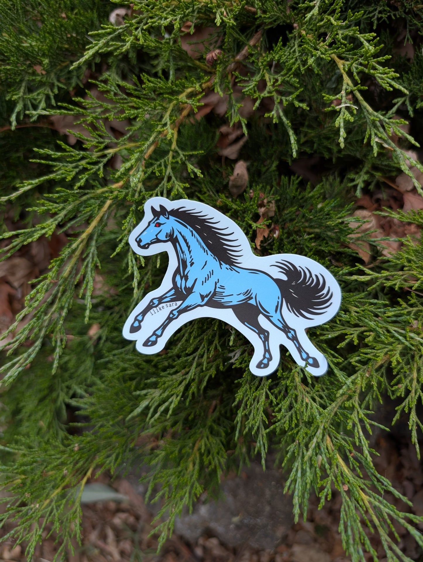 sticker | blucifer horse - waterproof uv-resistant vinyl blue mustang decal