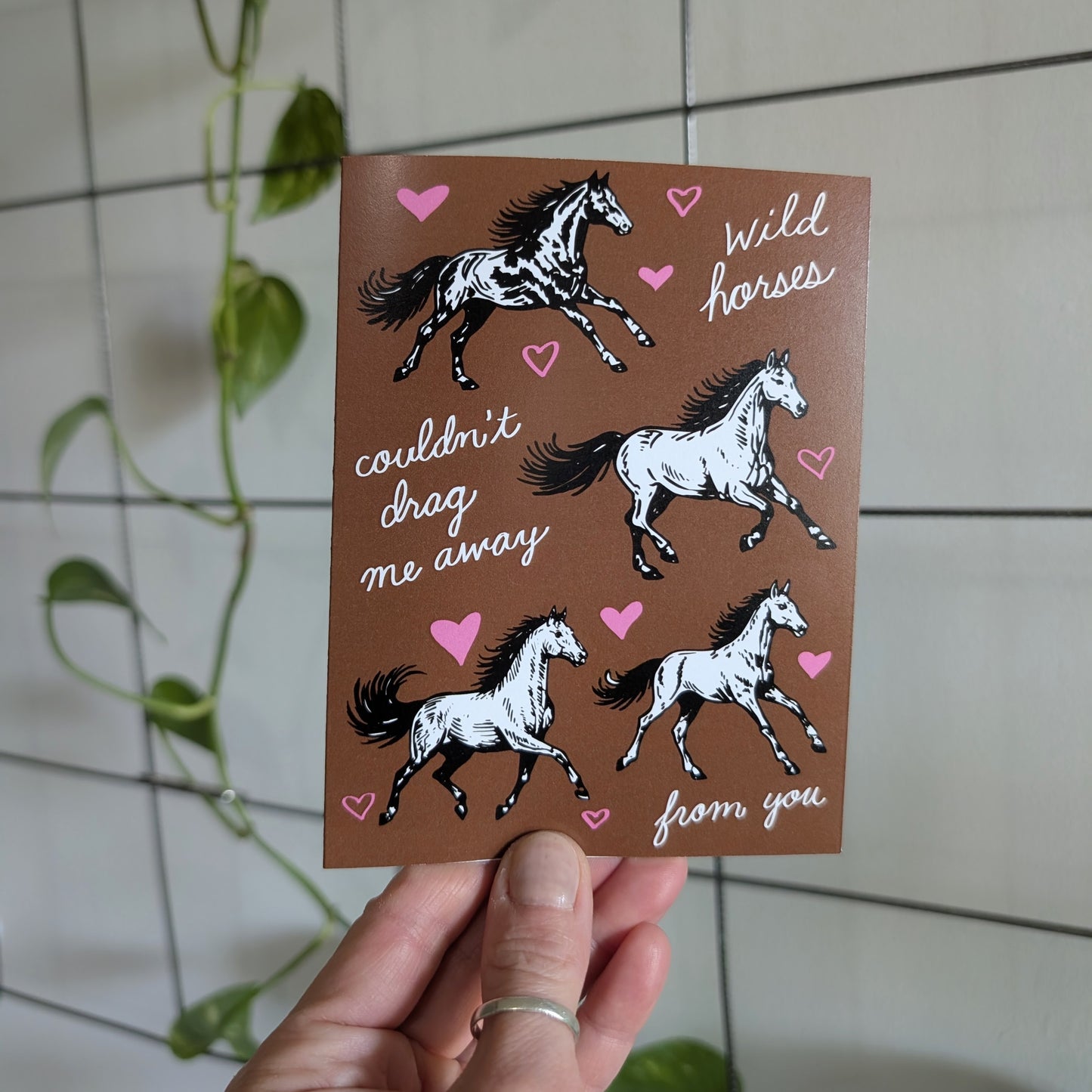 greeting card | wild horses love card - romantic valentine with hot pink envelope