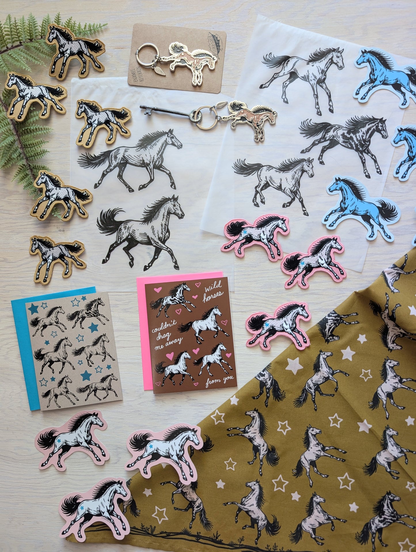bandana | wild horses - dark goldenrod & pale pink cotton scarf